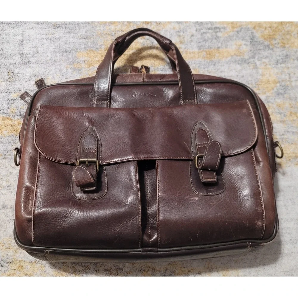 Franklin Covey ‎ Men's Padded Briefcase Business Brown Leather Bag